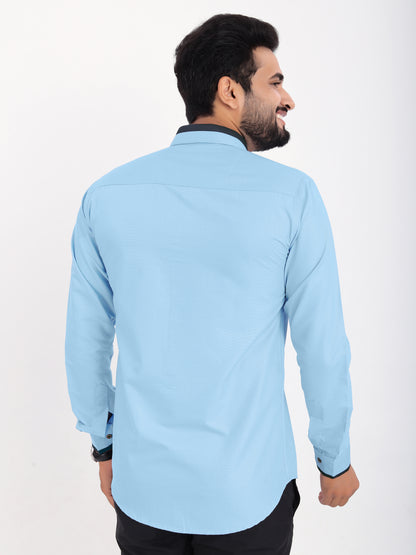 Light Blue Viscose Rayon Solid Pasting Collar Shirt