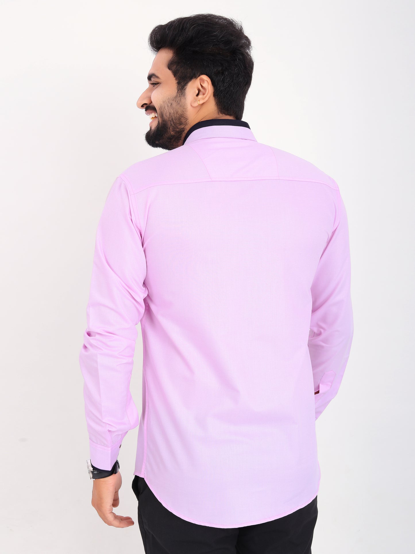 Lavender Viscose Rayon Solid Pasting Collar Shirt