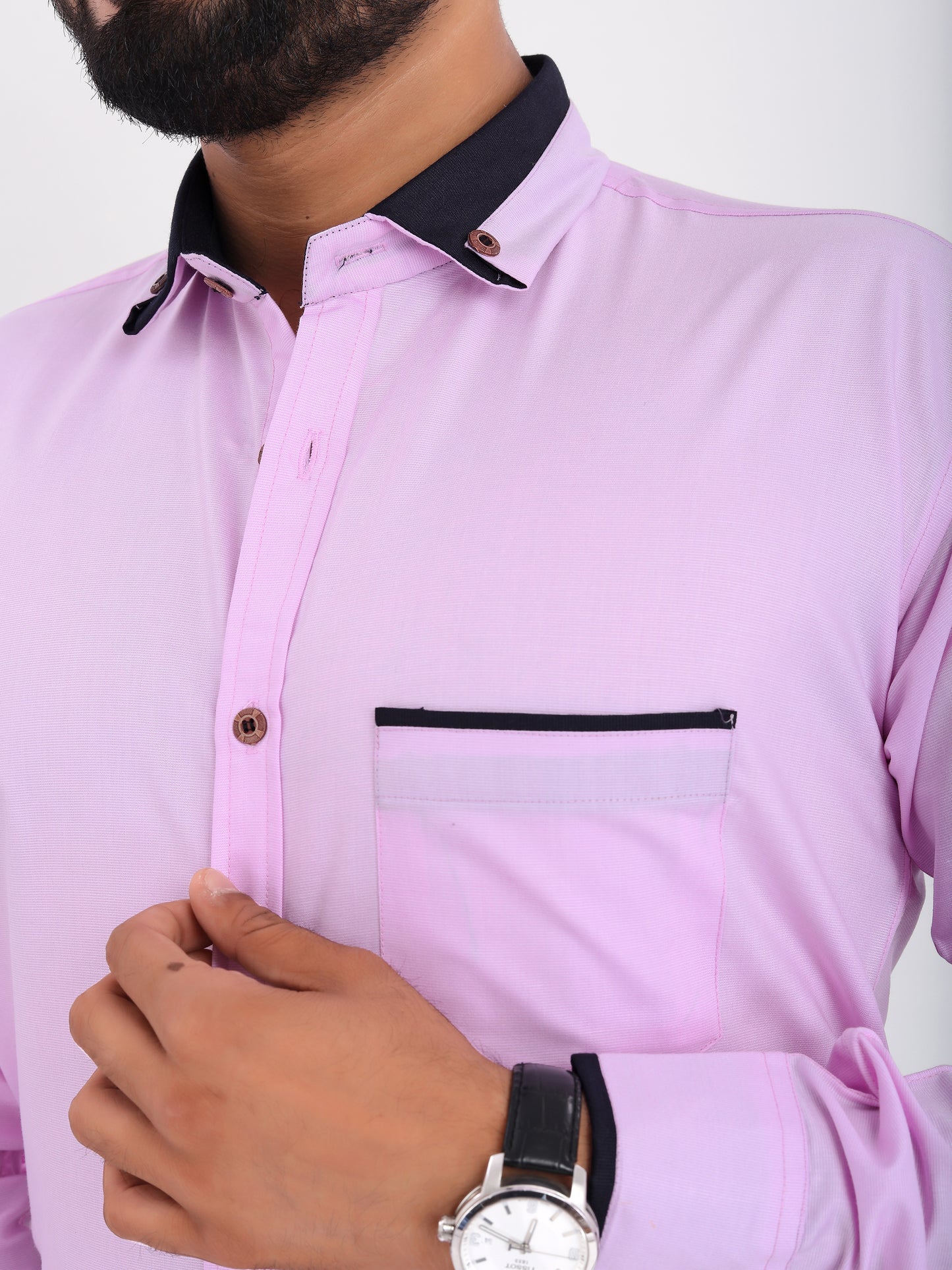 Lavender Viscose Rayon Solid Pasting Collar Shirt