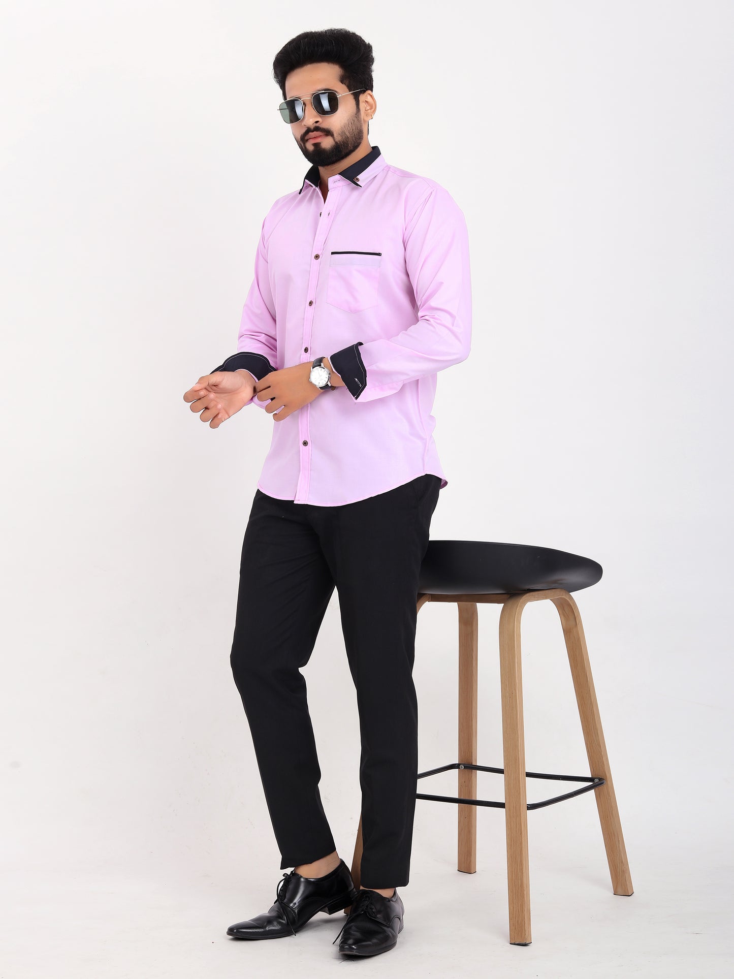 Lavender Viscose Rayon Solid Pasting Collar Shirt