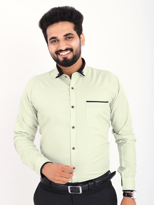 Pista Green Viscose Rayon Solid Pasting Collar Shirt