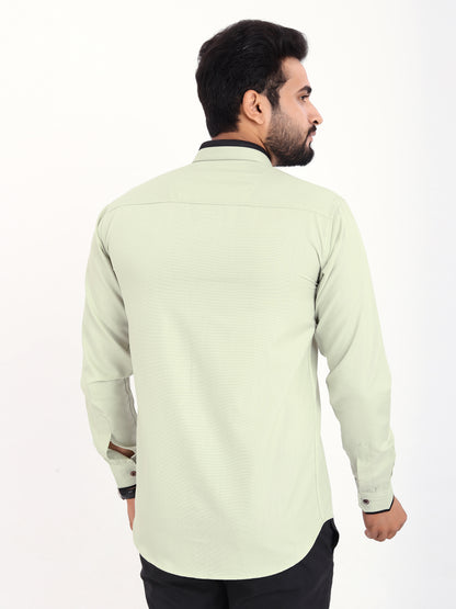 Pista Green Viscose Rayon Solid Pasting Collar Shirt