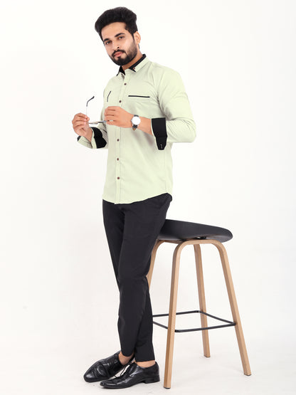 Pista Green Viscose Rayon Solid Pasting Collar Shirt