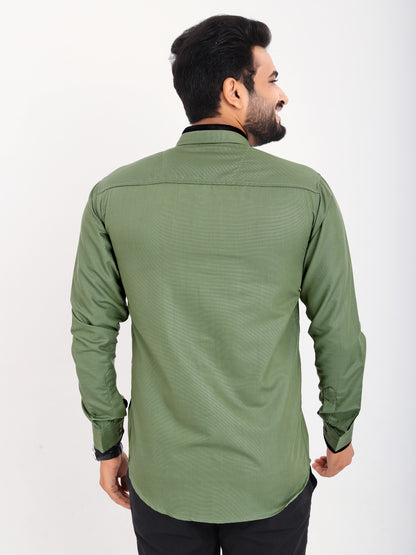 Green Viscose Rayon Solid Pasting Collar Shirt