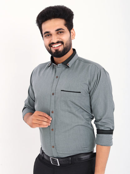 Grey Viscose Rayon Solid Pasting Collar Shirt