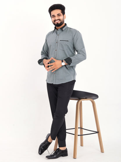 Grey Viscose Rayon Solid Pasting Collar Shirt