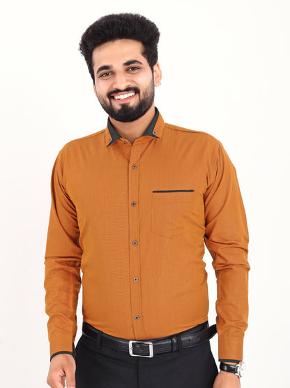 Orange Viscose Rayon Solid Pasting Collar Shirt