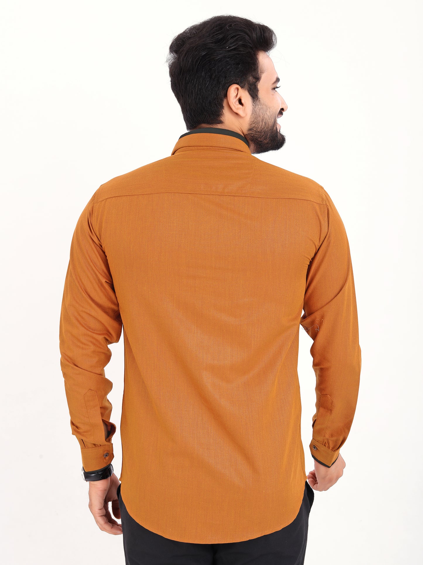 Orange Viscose Rayon Solid Pasting Collar Shirt