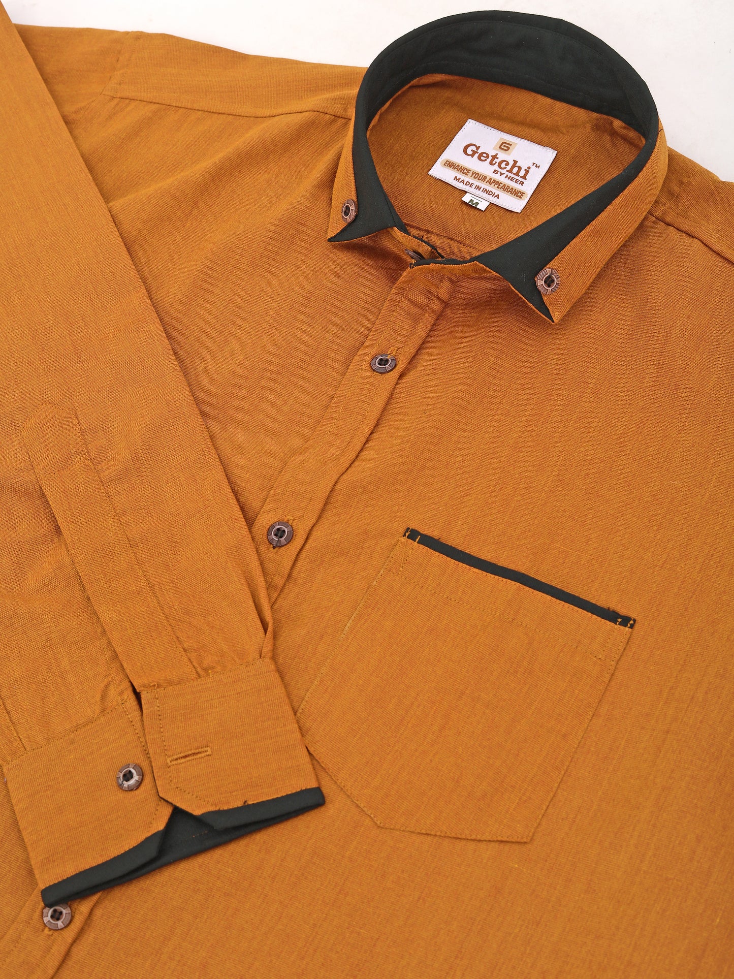 Orange Viscose Rayon Solid Pasting Collar Shirt