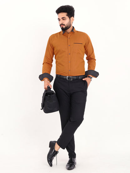 Orange Viscose Rayon Solid Pasting Collar Shirt