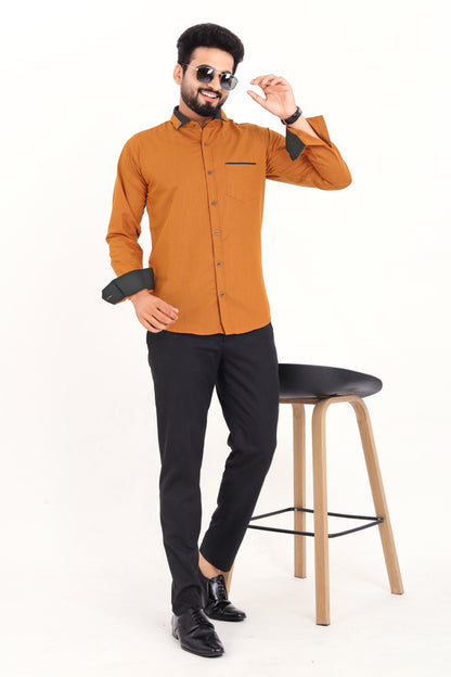 Orange Viscose Rayon Solid Pasting Collar Shirt