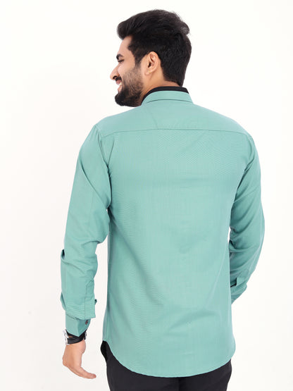 Sea Green Viscose Rayon Solid Pasting Collar Shirt