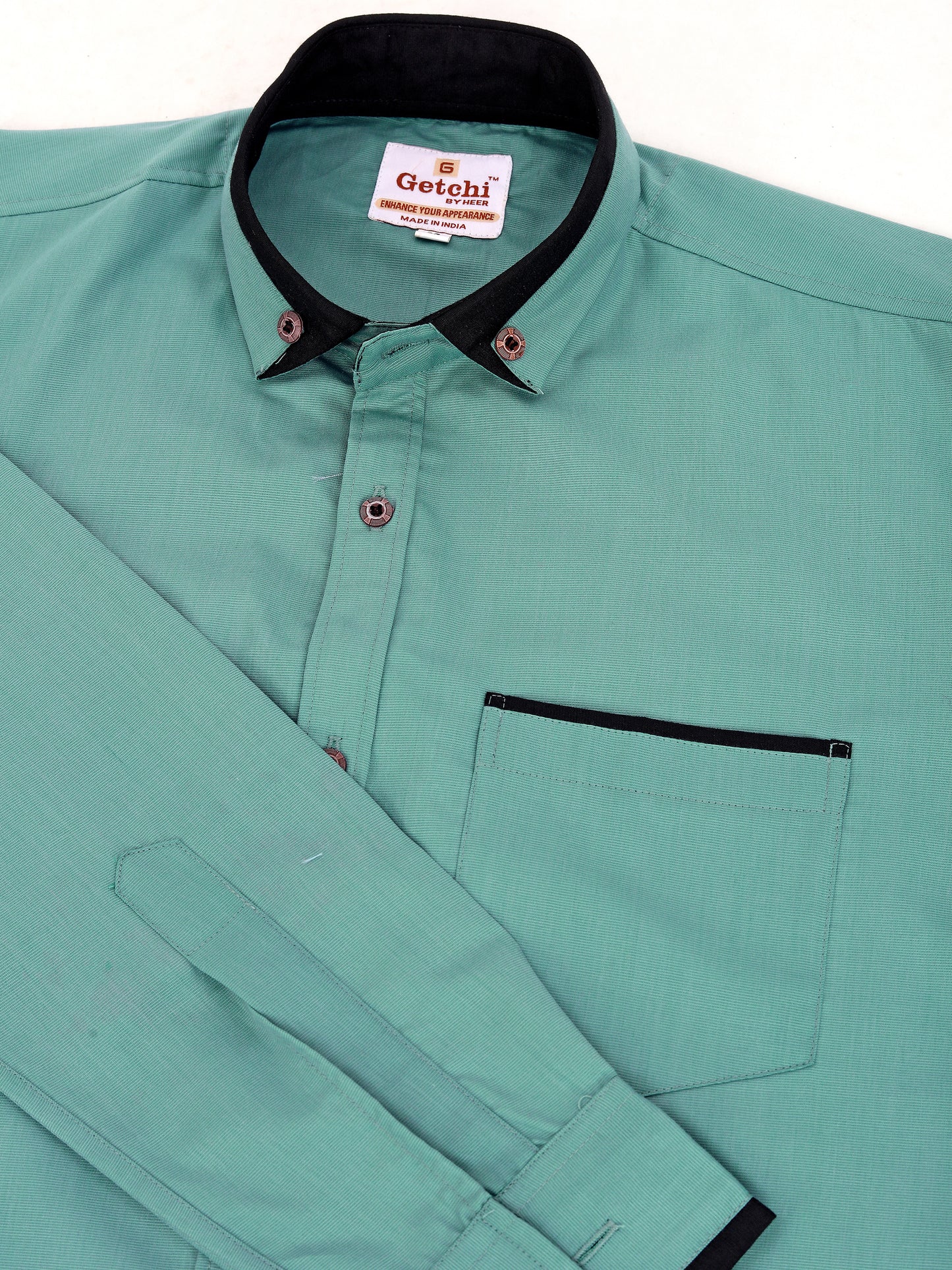 Sea Green Viscose Rayon Solid Pasting Collar Shirt