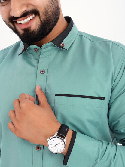 Sea Green Viscose Rayon Solid Pasting Collar Shirt