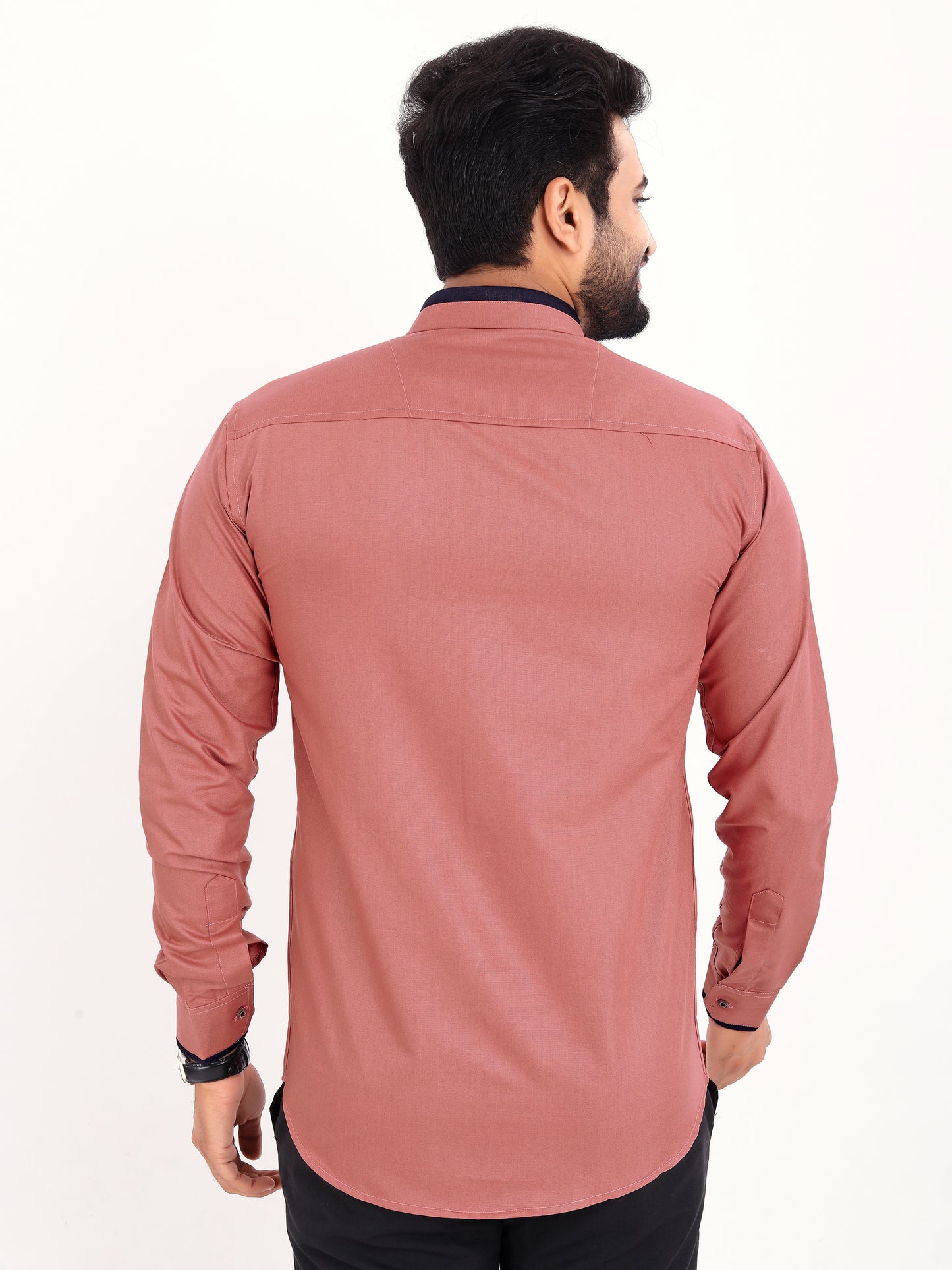 Peach Viscose Rayon Solid Pasting Collar Shirt