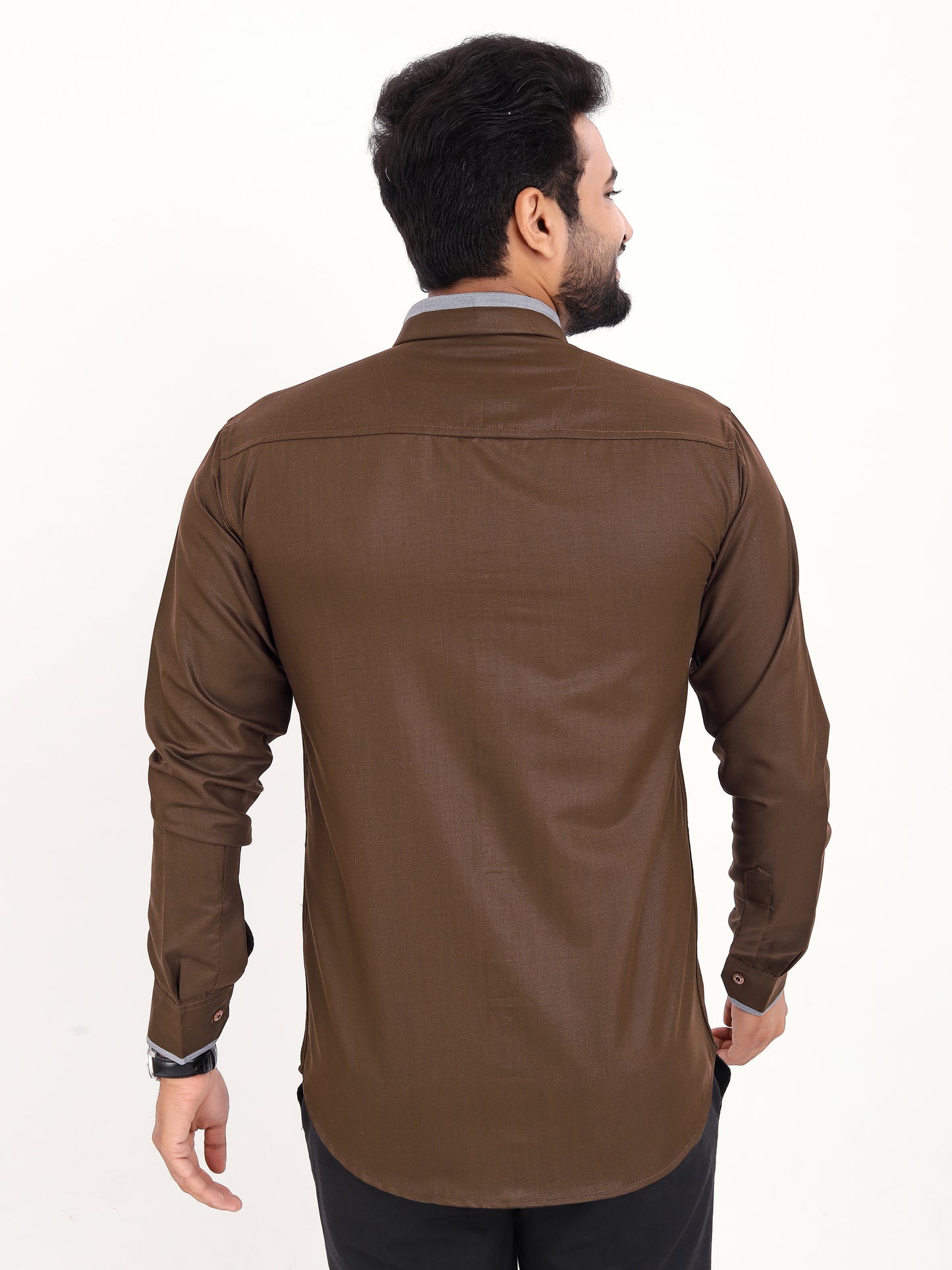 Brown Viscose Rayon Solid Pasting Collar Shirt