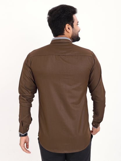 Brown Viscose Rayon Solid Pasting Collar Shirt