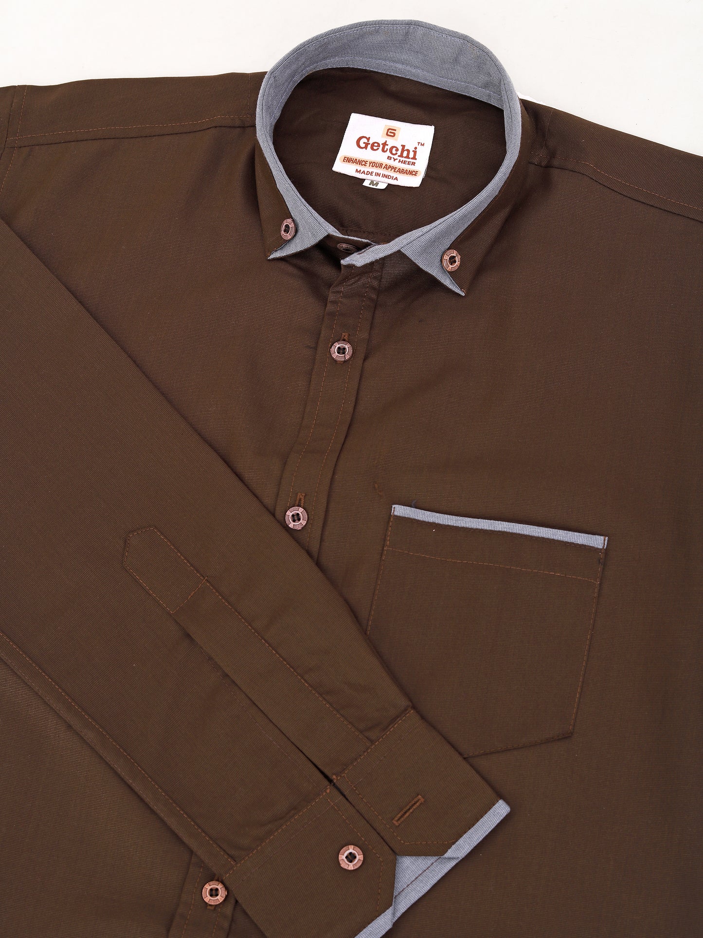 Brown Viscose Rayon Solid Pasting Collar Shirt