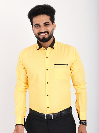 Yellow Viscose Rayon Solid Pasting Collar Shirt