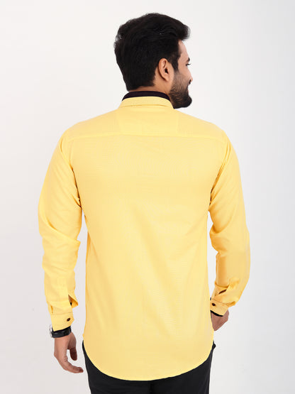 Yellow Viscose Rayon Solid Pasting Collar Shirt