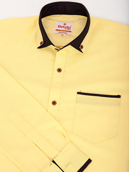 Yellow Viscose Rayon Solid Pasting Collar Shirt