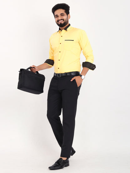 Yellow Viscose Rayon Solid Pasting Collar Shirt