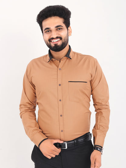 Light Brown Viscose Rayon Solid Pasting Collar Shirt