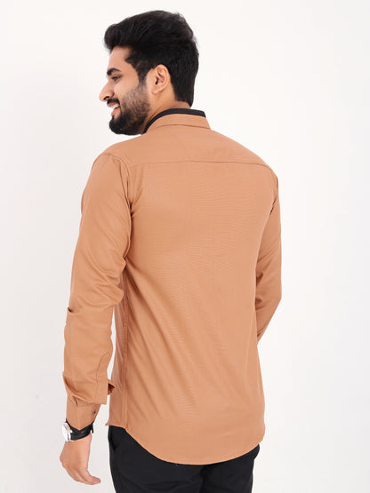 Light Brown Viscose Rayon Solid Pasting Collar Shirt