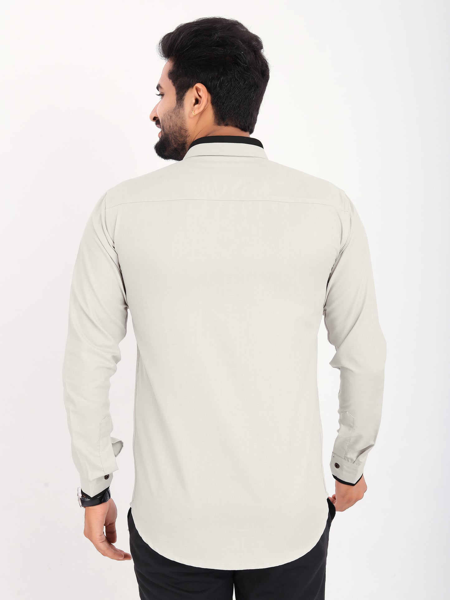 Light Grey Viscose Rayon Solid Pasting Collar Shirt