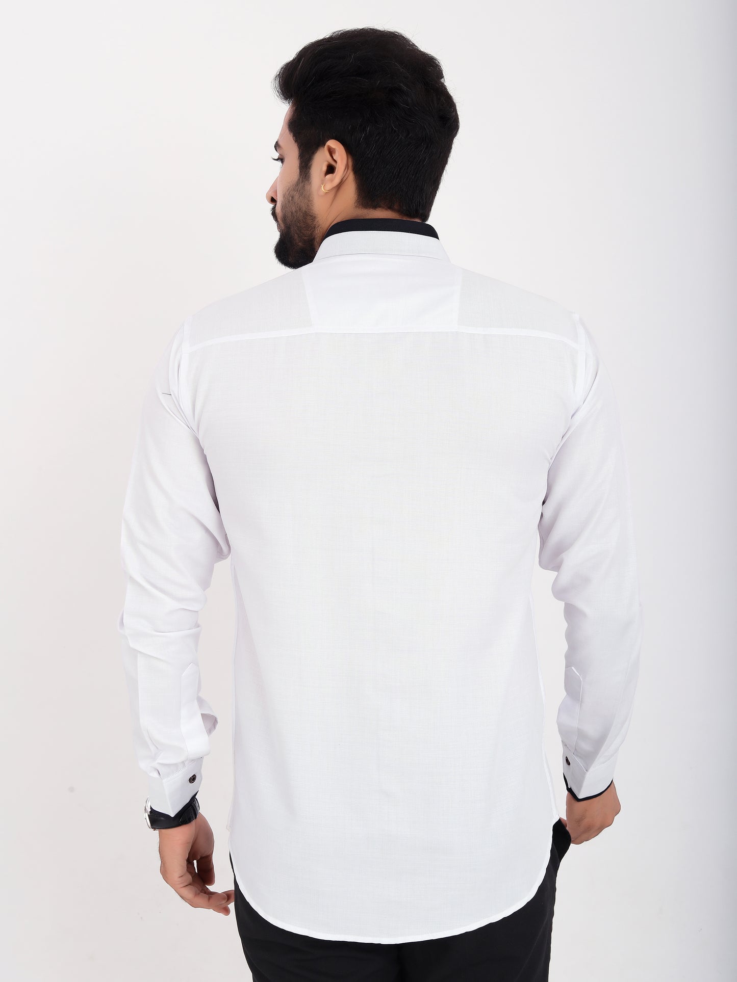 White Viscose Rayon Solid Pasting Collar Shirt