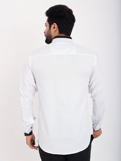 White Viscose Rayon Solid Pasting Collar Shirt