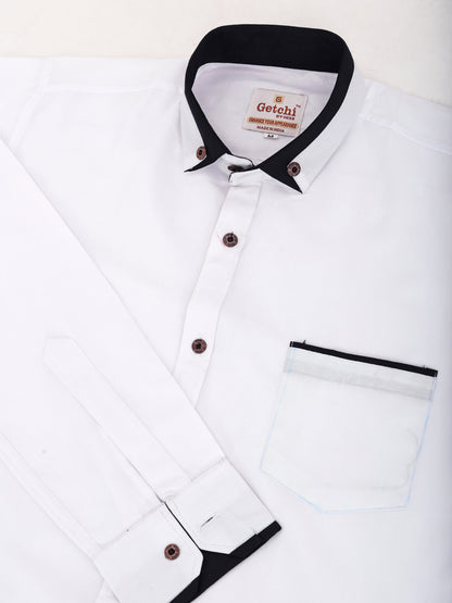 White Viscose Rayon Solid Pasting Collar Shirt