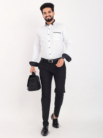 White Viscose Rayon Solid Pasting Collar Shirt