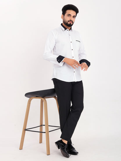 White Viscose Rayon Solid Pasting Collar Shirt