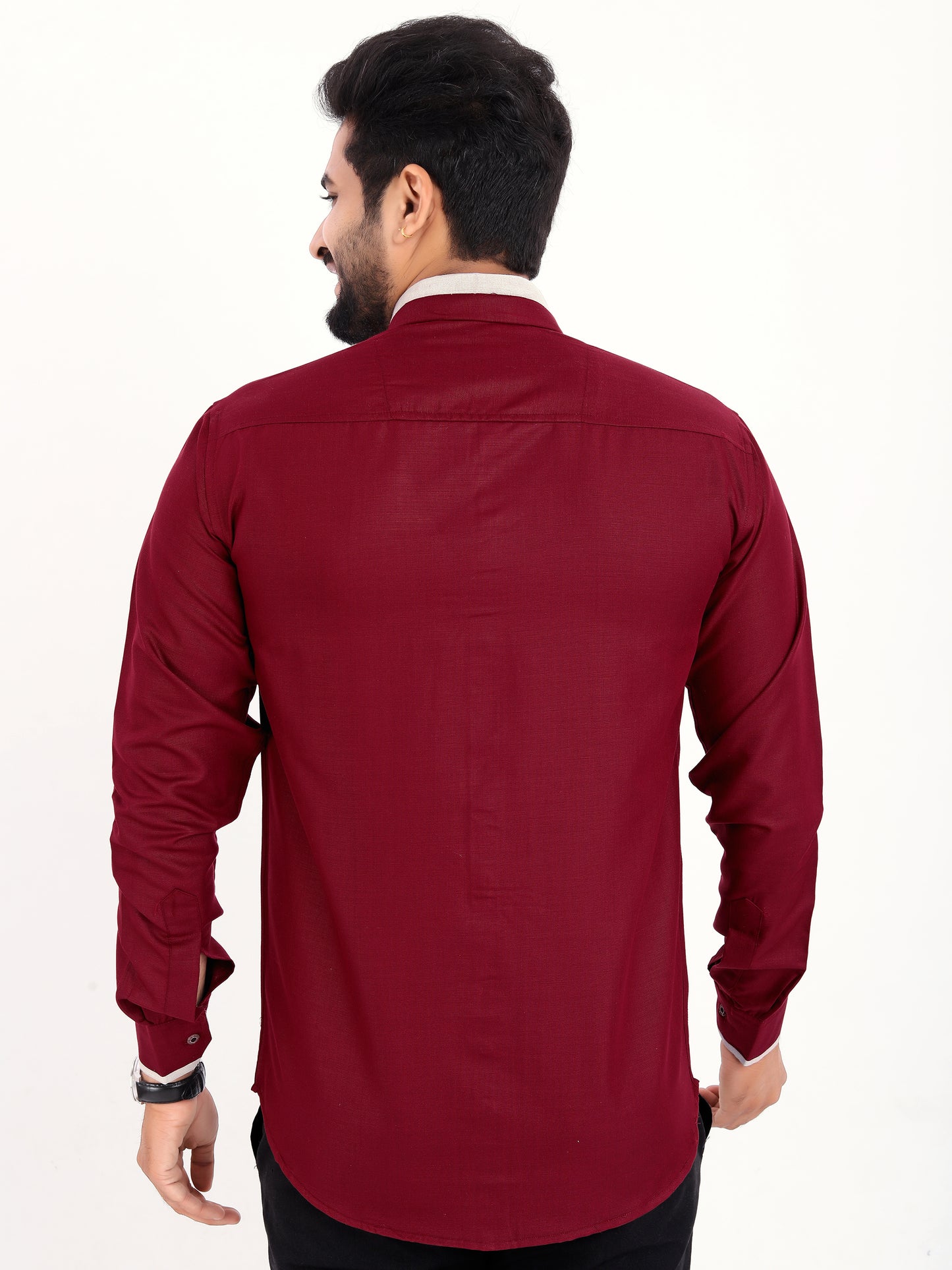 Maroon Viscose Rayon Solid Pasting Collar Shirt