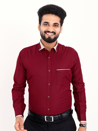 Maroon Viscose Rayon Solid Pasting Collar Shirt