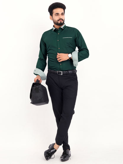 Dark Green Viscose Rayon Solid Pasting Collar Shirt