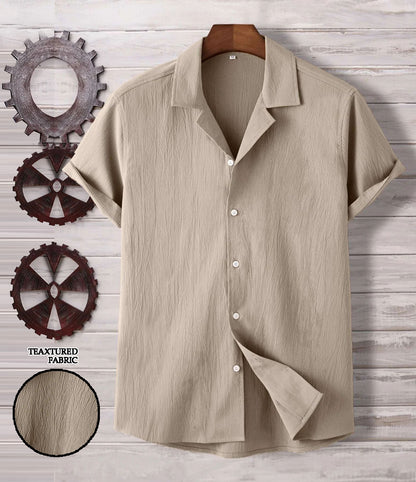 Nude Brown Seersucker Half Sleeve Shirt