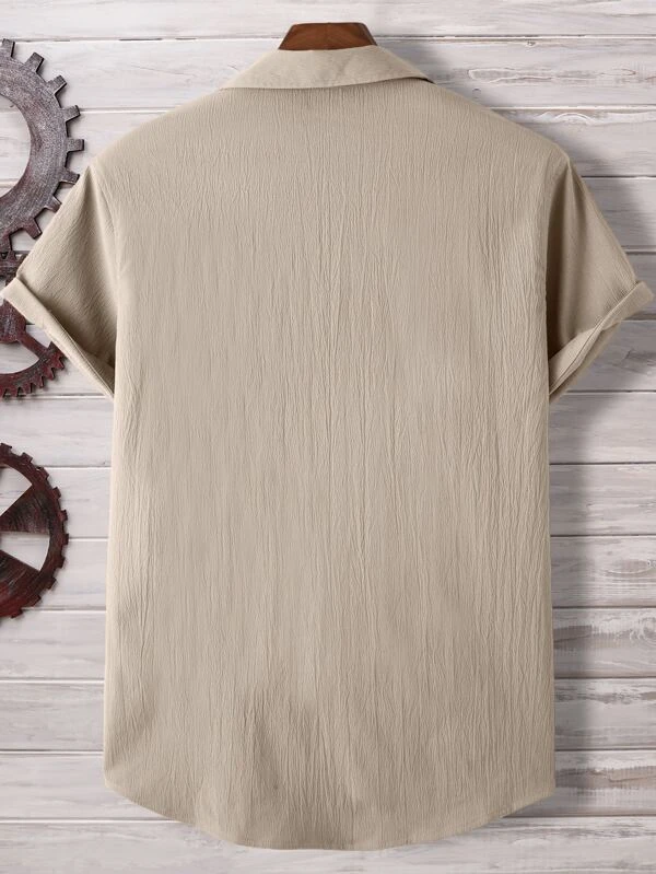 Nude Brown Seersucker Half Sleeve Shirt