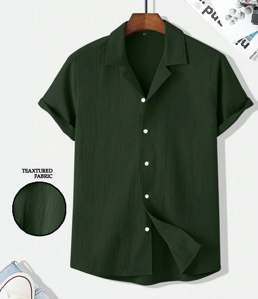 Pine Green Seersucker Half Sleeve Shirt