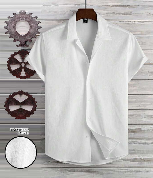 Pearl White Seersucker Half Sleeve Shirt