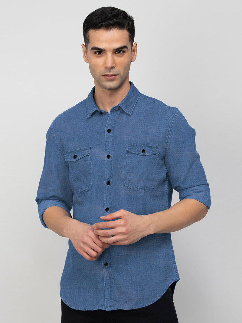 Blue Denim Shirt for Men with 2 Pocket