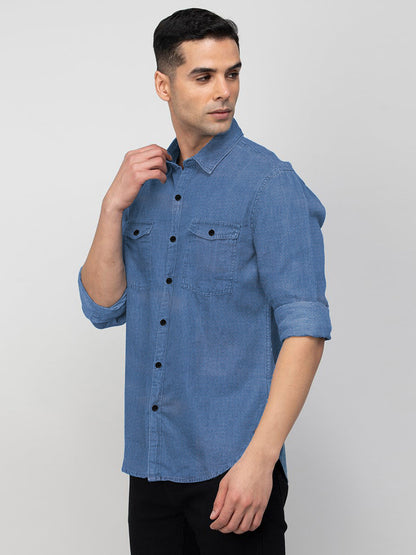 Blue Denim Shirt for Men with 2 Pocket