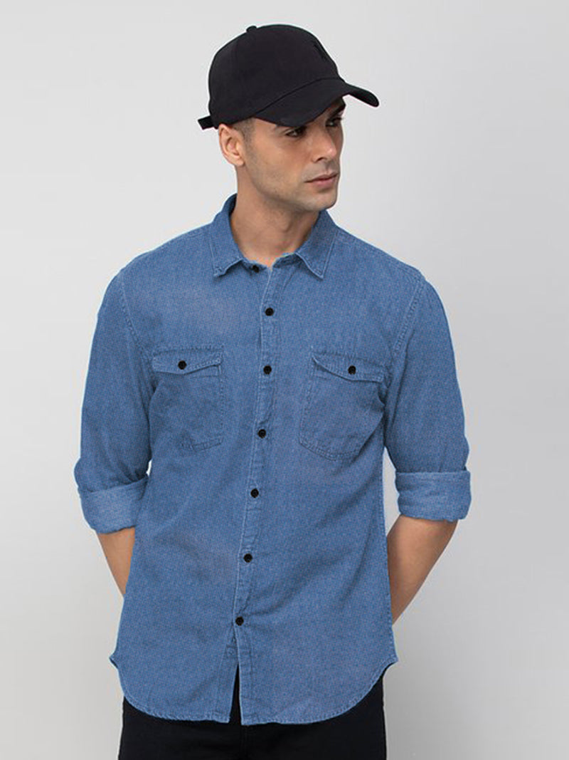 Blue Denim Shirt for Men with 2 Pocket