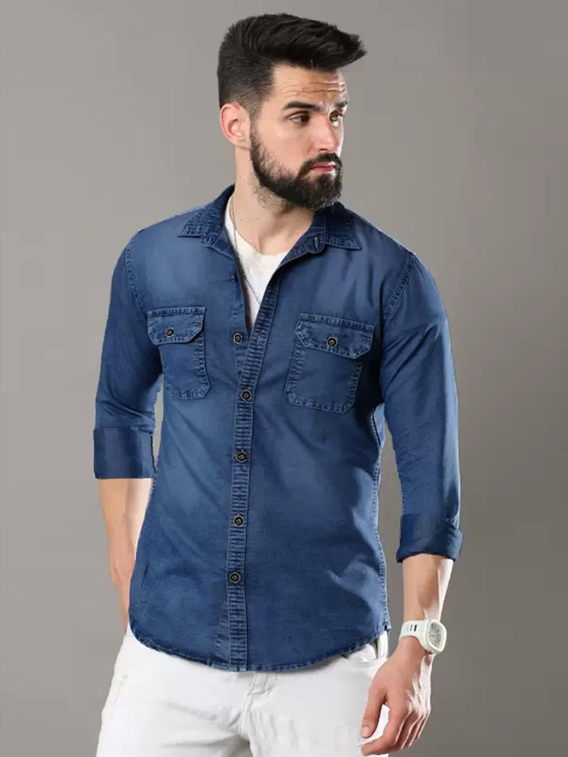 Dark Blue Denim Shirt for Men with 2 Pocket