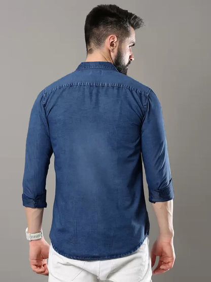 Dark Blue Denim Shirt for Men with 2 Pocket