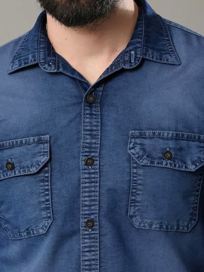 Dark Blue Denim Shirt for Men with 2 Pocket