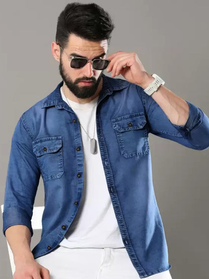 Dark Blue Denim Shirt for Men with 2 Pocket