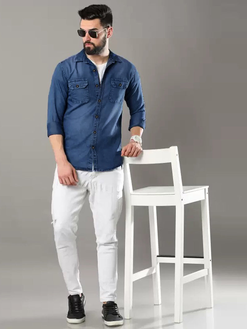 Dark Blue Denim Shirt for Men with 2 Pocket