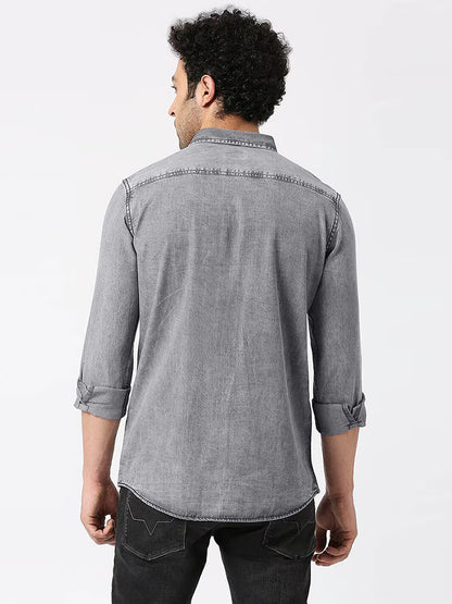 Grey Denim Shirt for Men with 2 Pocket